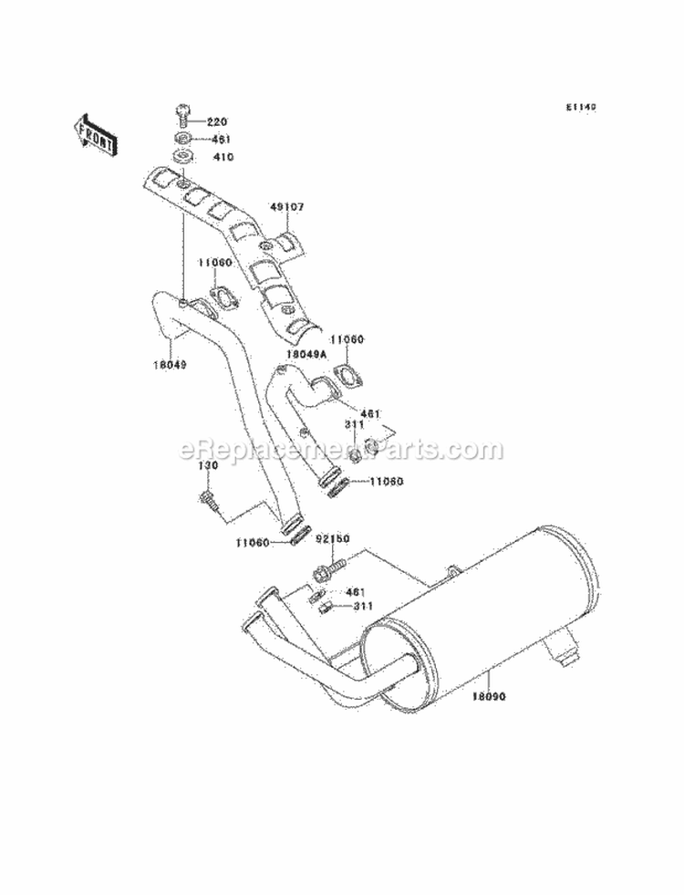 Mufflers Diagram and Parts List for KAF620-C6  Kawasaki 