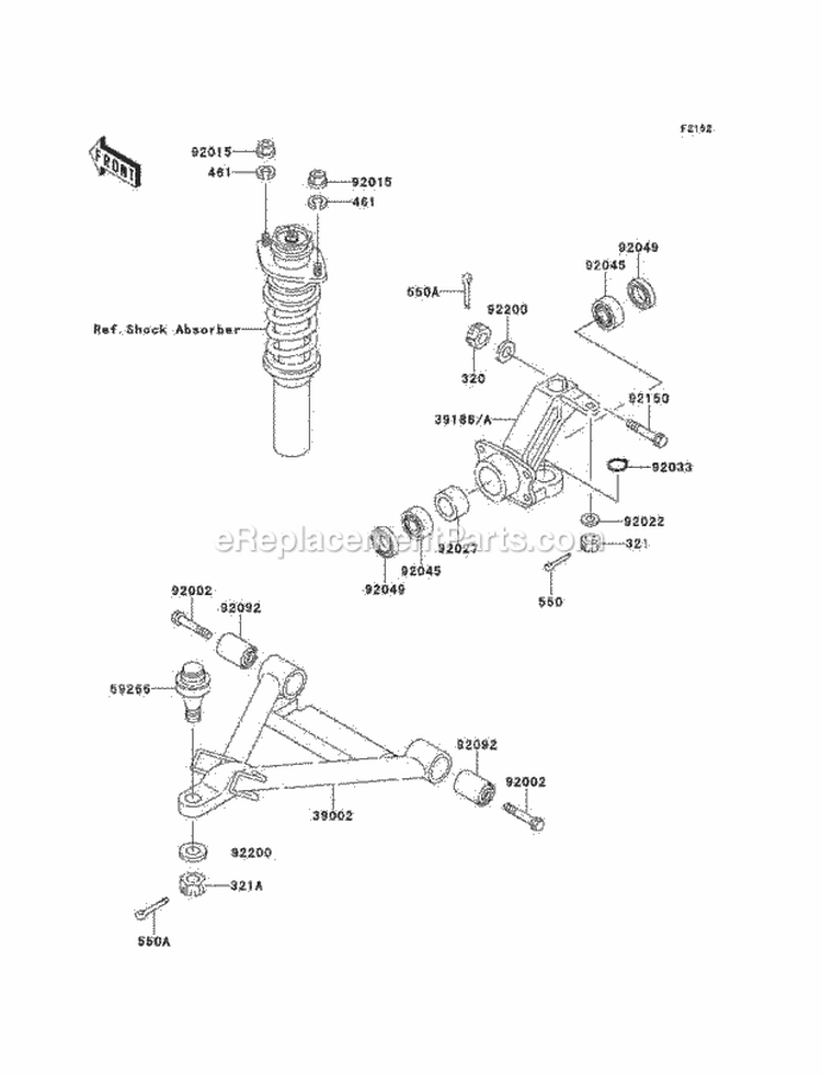 Front Suspension Diagram and Parts List for KAF620-C6  Kawasaki 