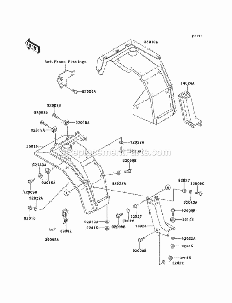 Front Fenders Diagram and Parts List for KAF620-C6  Kawasaki 
