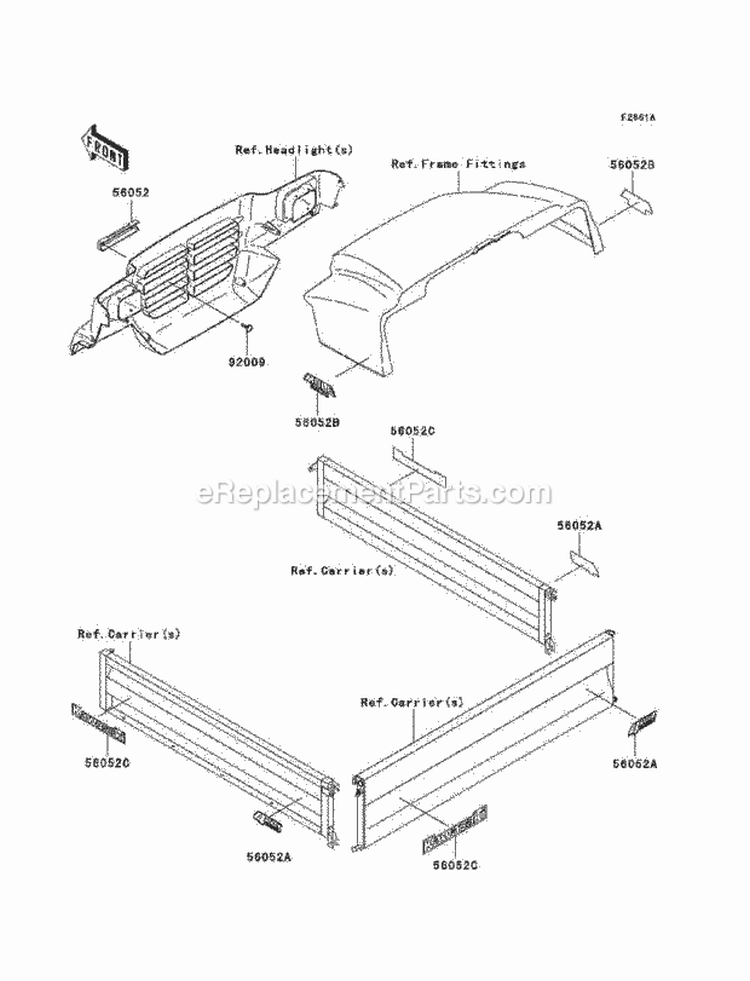 Decals Diagram and Parts List for KAF620-E5  Kawasaki 