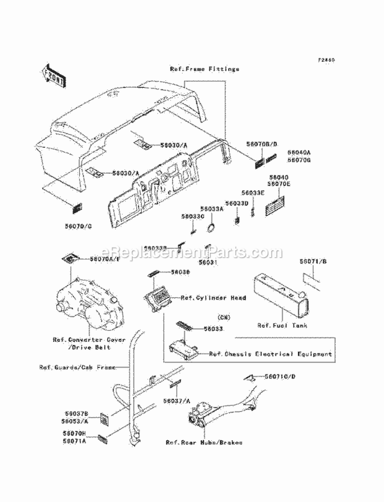 Labels Diagram and Parts List for KAF620-E8F 2008 Kawasaki 