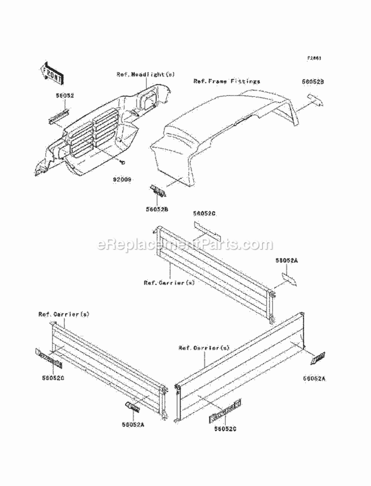 Decals Diagram and Parts List for KAF620-E4  Kawasaki 