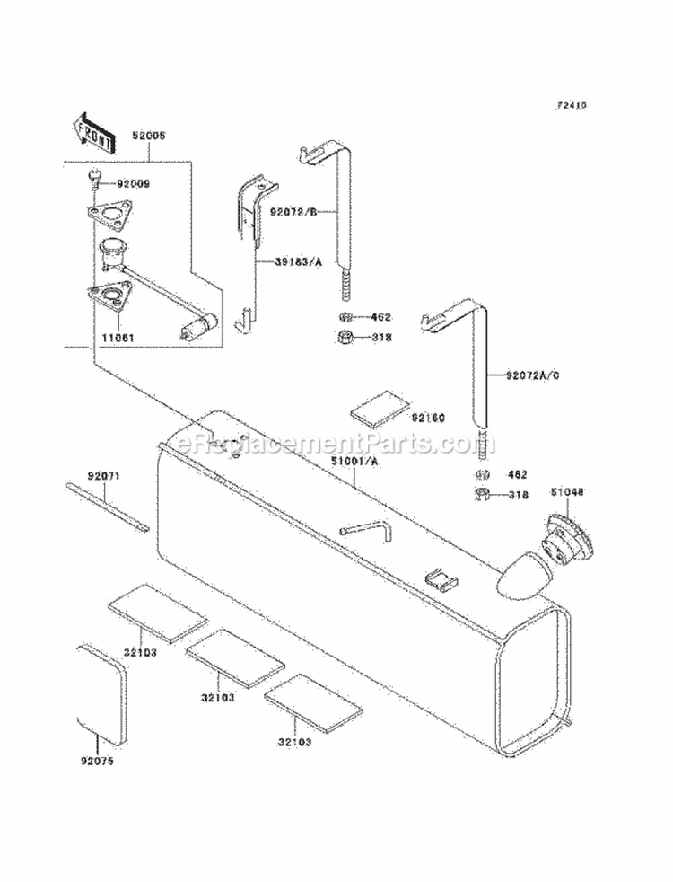 Fuel Tank Diagram and Parts List for KAF620-E7F 2007 Kawasaki 