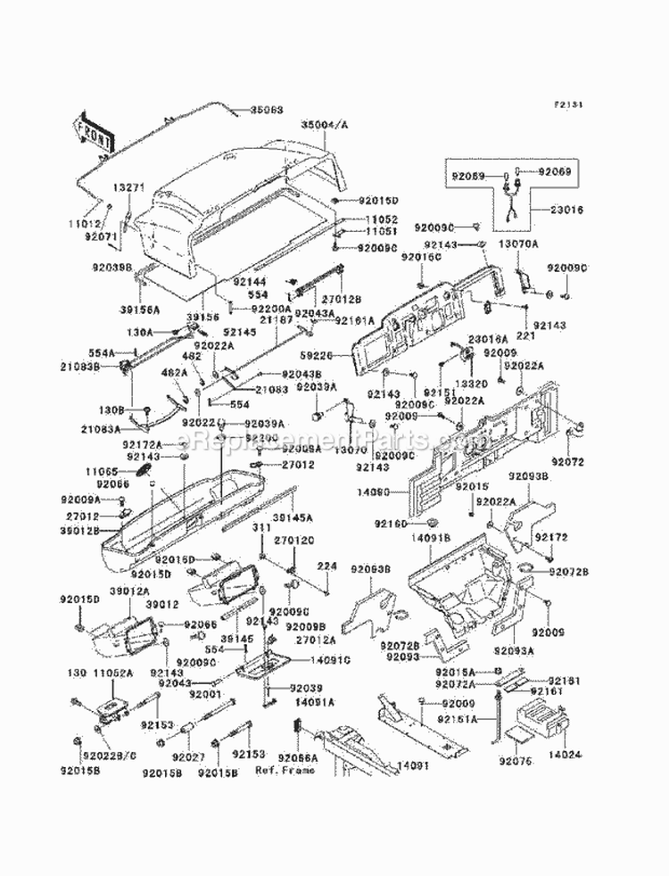 Frame Fittings Diagram and Parts List for KAF620-E7F 2007 Kawasaki 
