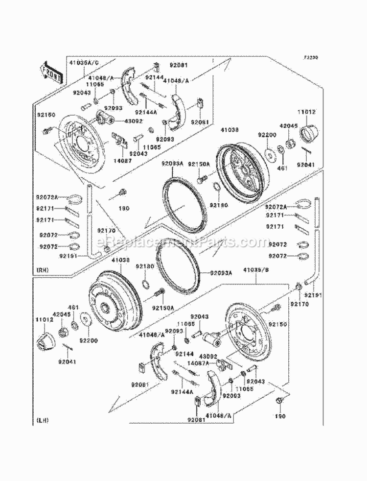 Front Hubs/Brakes Diagram and Parts List for KAF620-E7F 2007 Kawasaki 