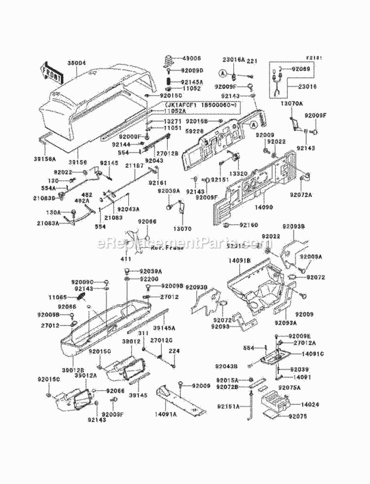 Frame Fittings Diagram and Parts List for KAF620-F1  Kawasaki 