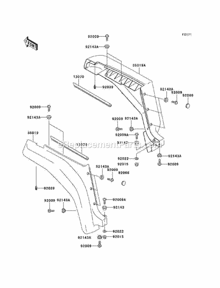 Front Fenders Diagram and Parts List for KAF620-F1  Kawasaki 