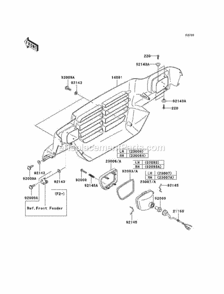 Headlights Diagram and Parts List for KAF620-F3  Kawasaki 