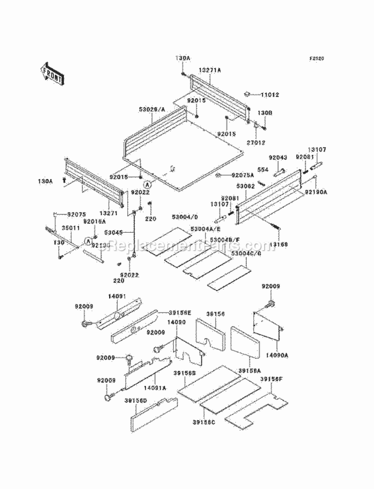 Carrier Diagram and Parts List for KAF620-F2  Kawasaki 