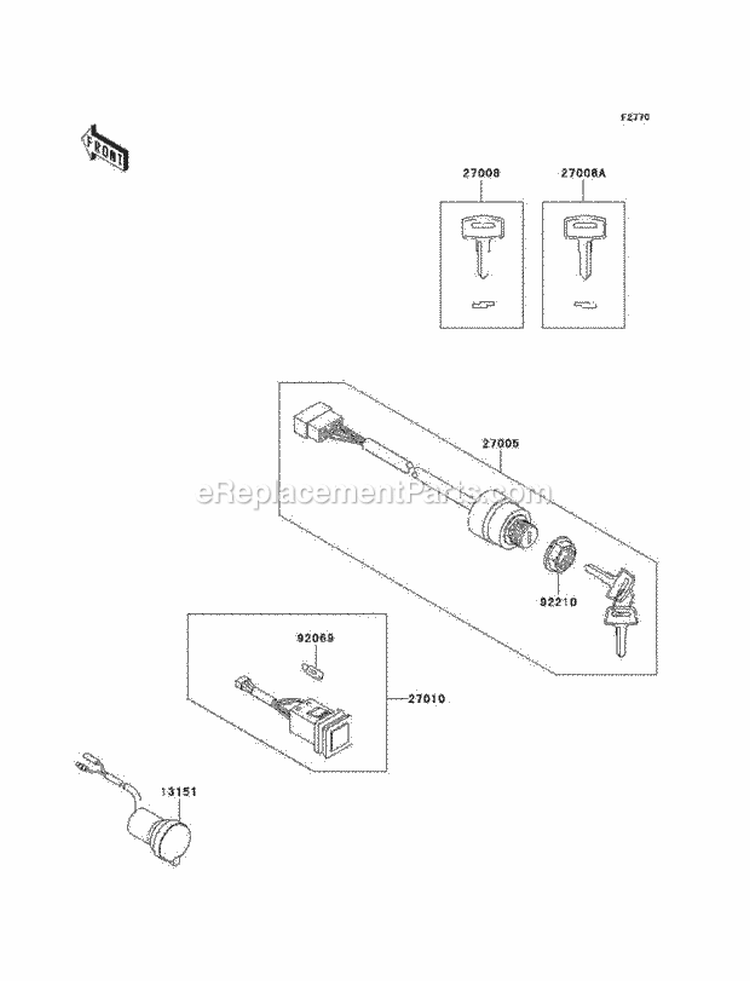 Ignition Switch Diagram and Parts List for KAF620-F1  Kawasaki 