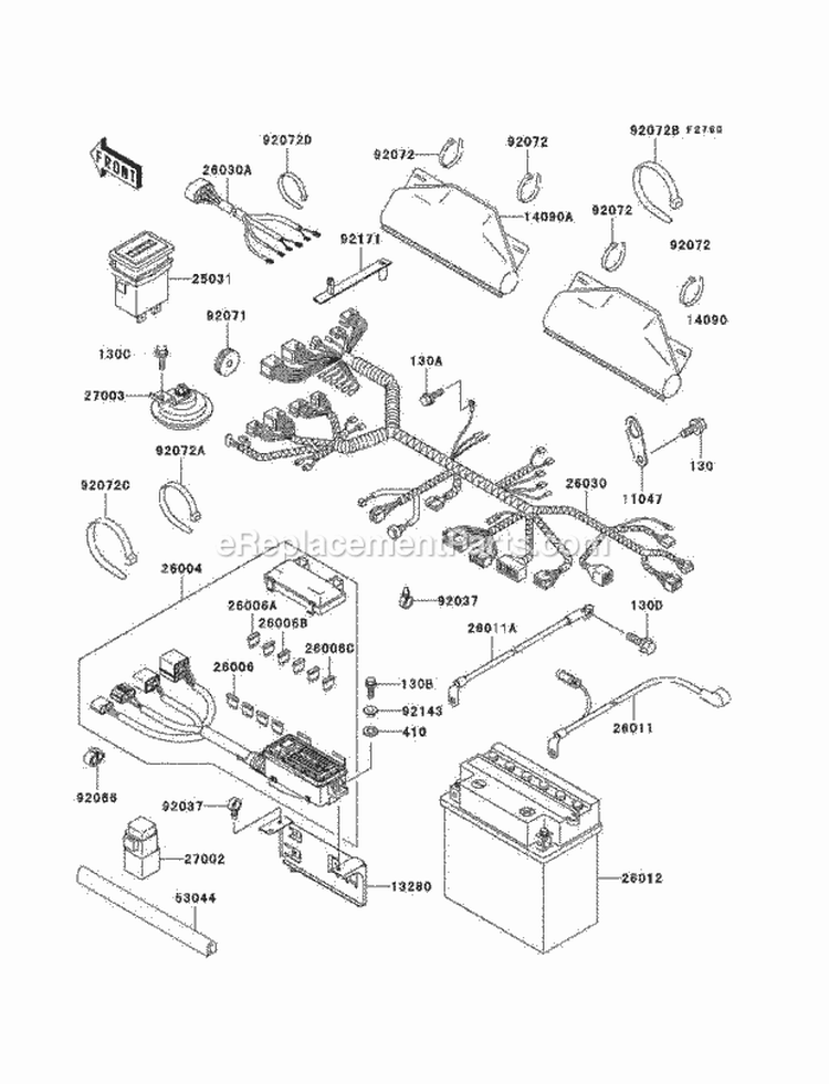 Chassis Electrical Equipment Diagram and Parts List for KAF620-F1  Kawasaki 