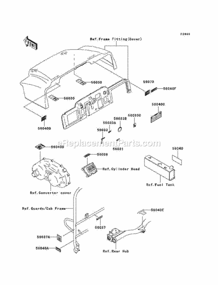 Labels Diagram and Parts List for KAF620-F1  Kawasaki 