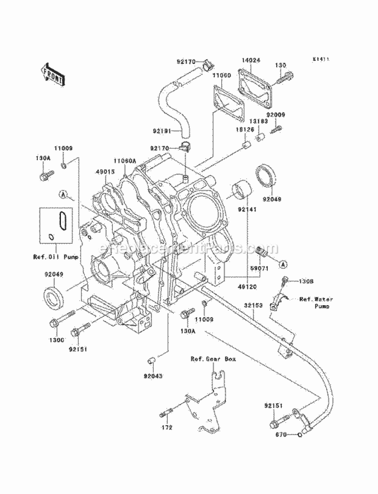 Crankcase Diagram and Parts List for KAF620-F3  Kawasaki 