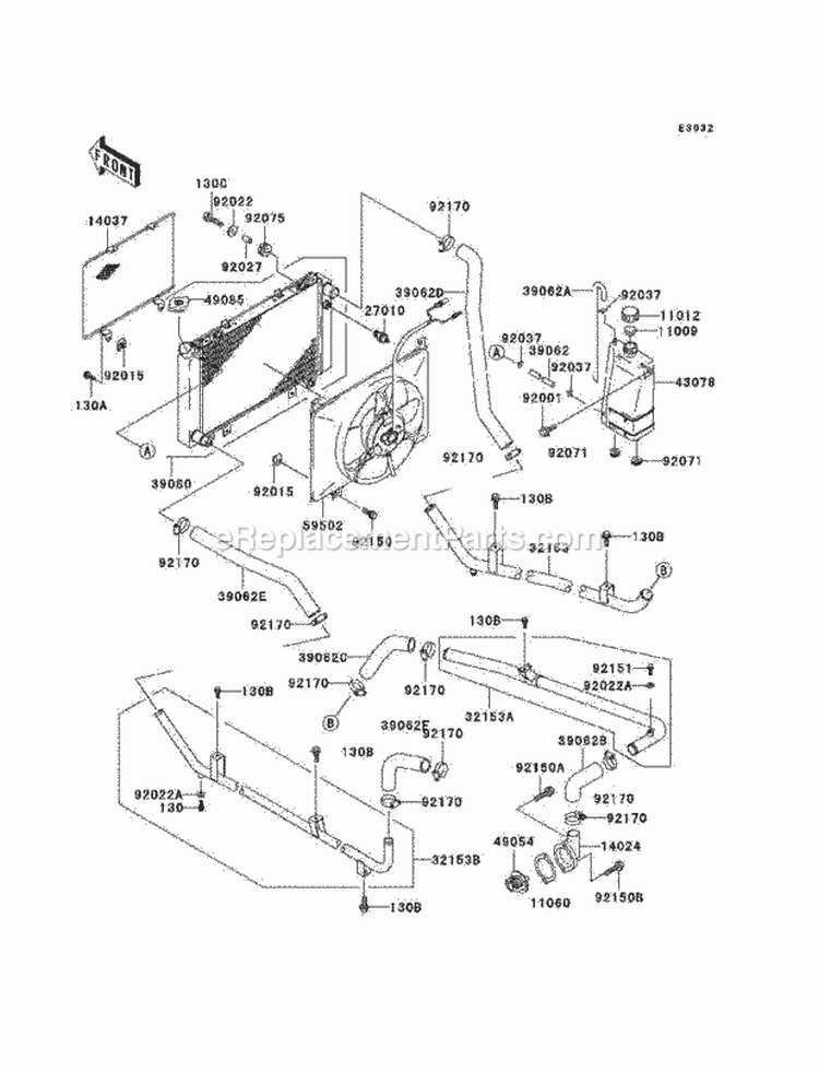 Radiator Diagram and Parts List for KAF620-F3  Kawasaki 