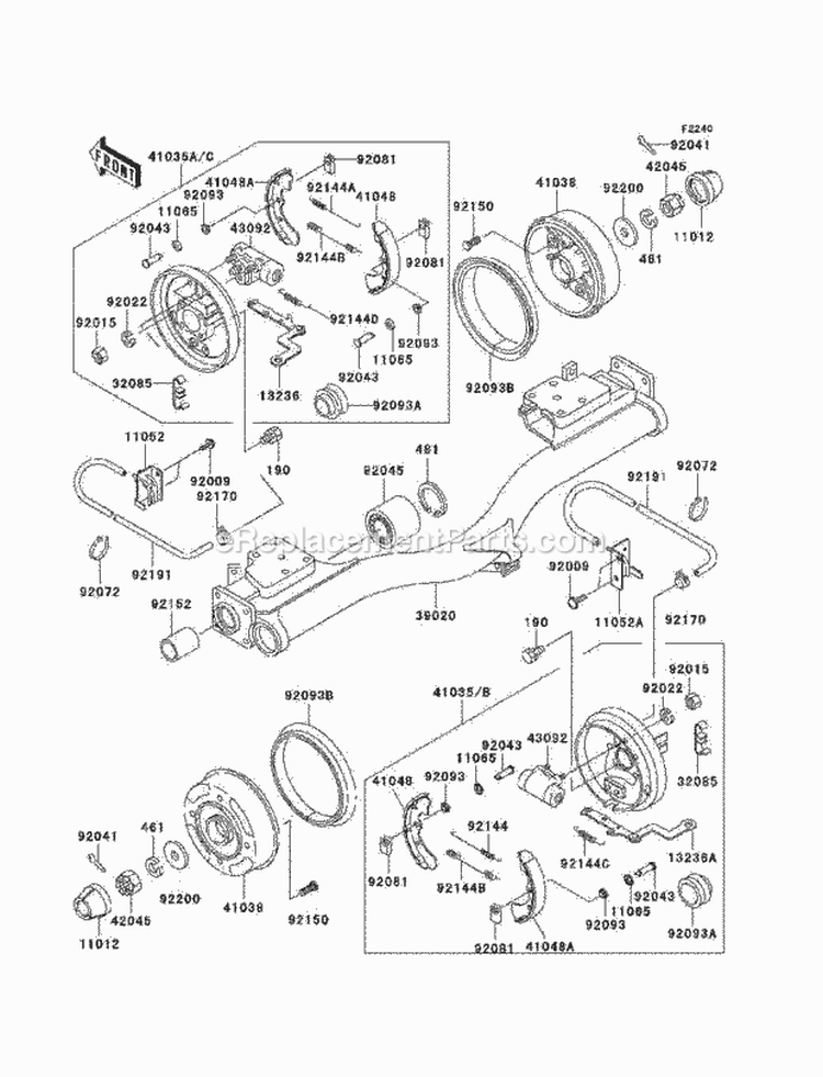 Rear Hubs/Brakes Diagram and Parts List for KAF620-F3  Kawasaki 