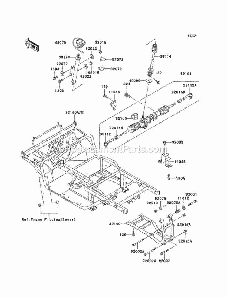 Frame Diagram and Parts List for KAF620-F1  Kawasaki 
