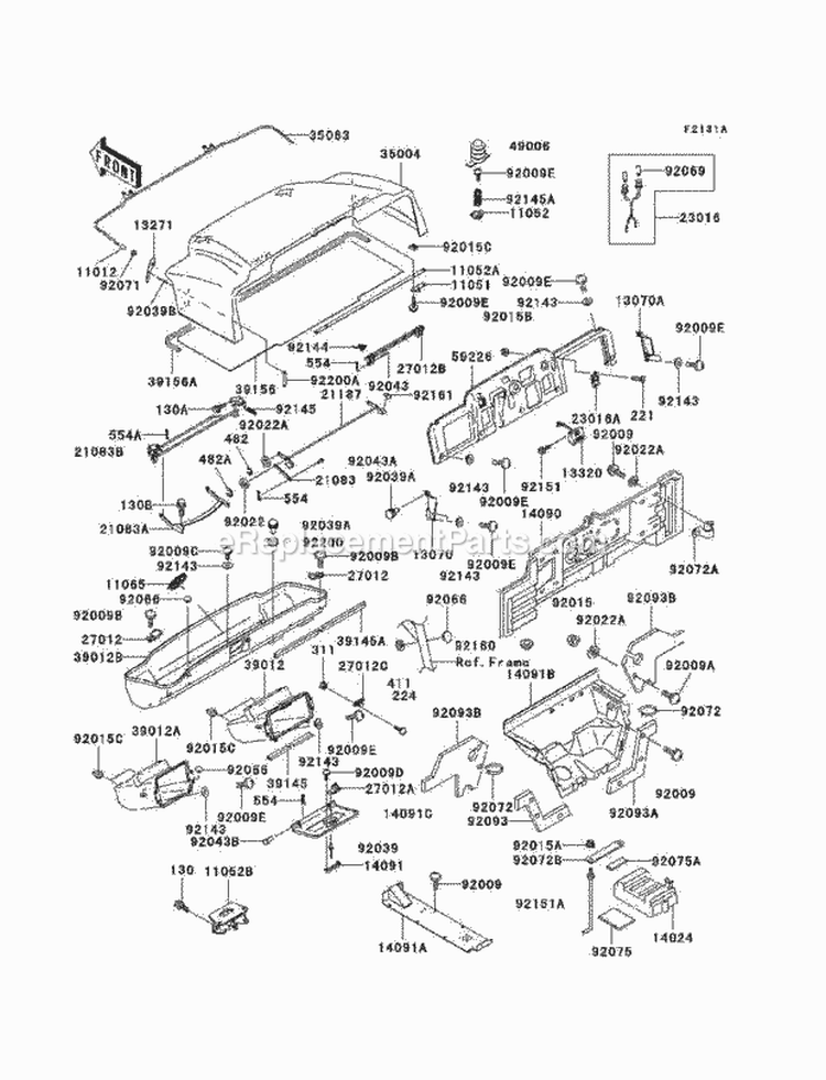 Frame Fittings Diagram and Parts List for KAF620-F2  Kawasaki 