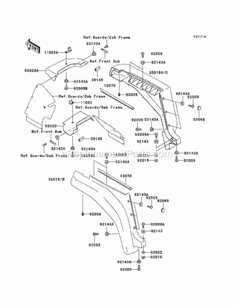 Front Fenders Diagram and Parts List for KAF620-F3  Kawasaki 