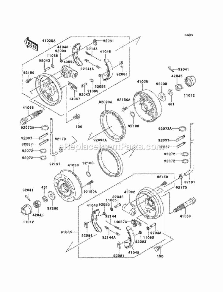 Front Hubs/Brakes Diagram and Parts List for KAF620-F3  Kawasaki 