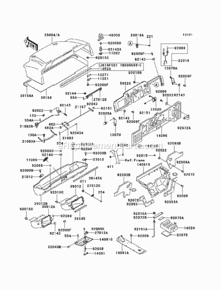 Frame Fittings Diagram and Parts List for KAF620-G1  Kawasaki 