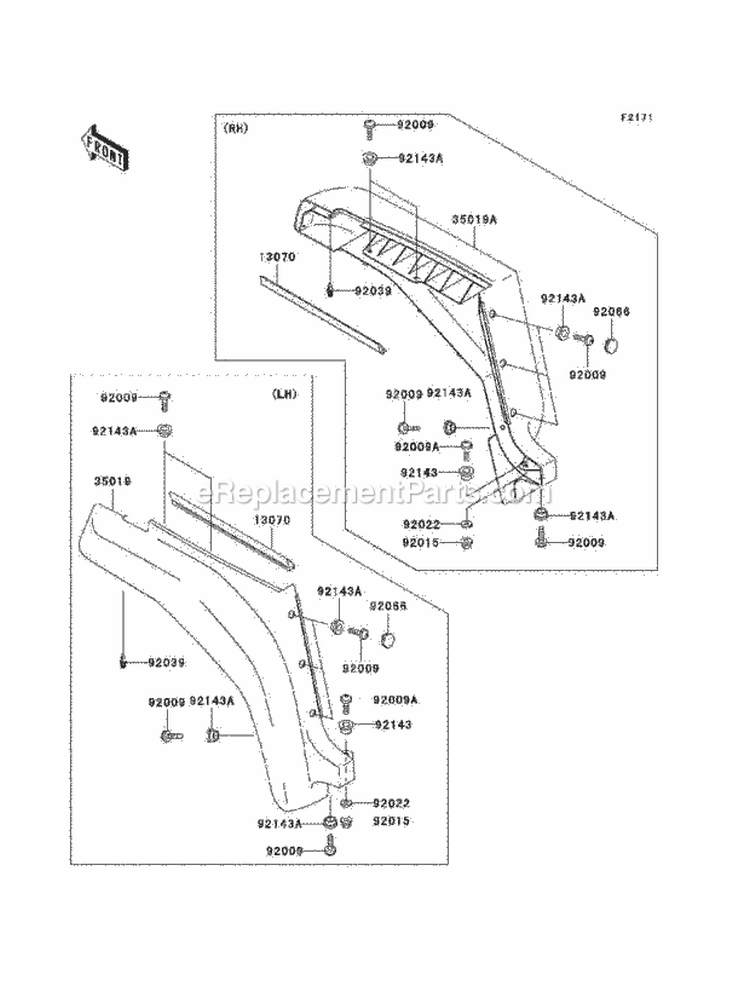 Front Fenders Diagram and Parts List for KAF620-G1  Kawasaki 