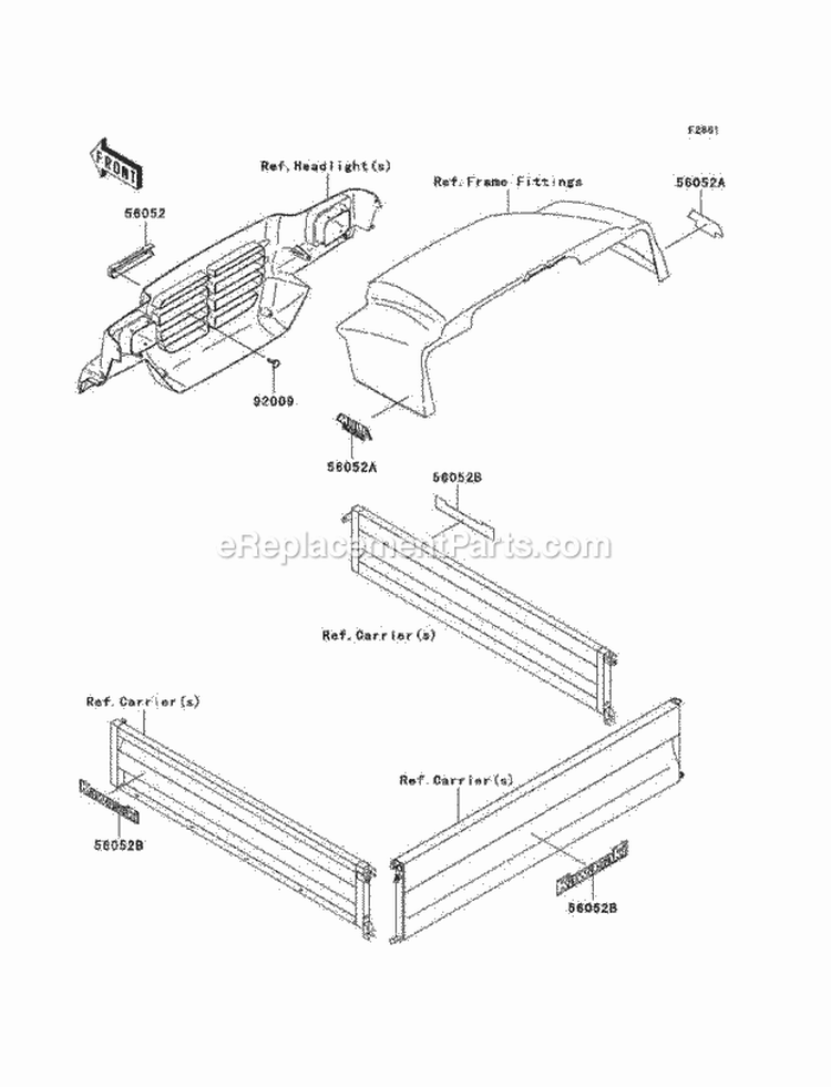 Decals Diagram and Parts List for KAF620-G1  Kawasaki 