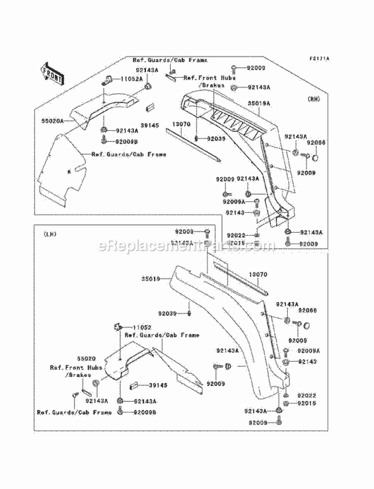 Front Fenders Diagram and Parts List for KAF620-G2  Kawasaki 