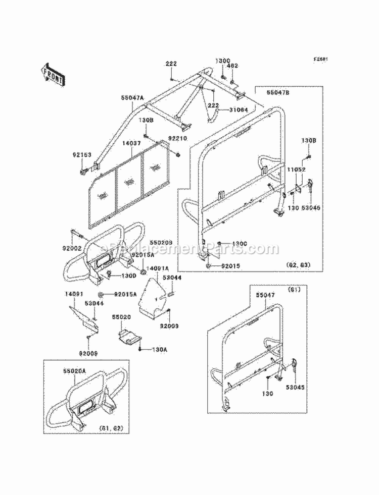Guards/Cab Frame Diagram and Parts List for KAF620-G3  Kawasaki 