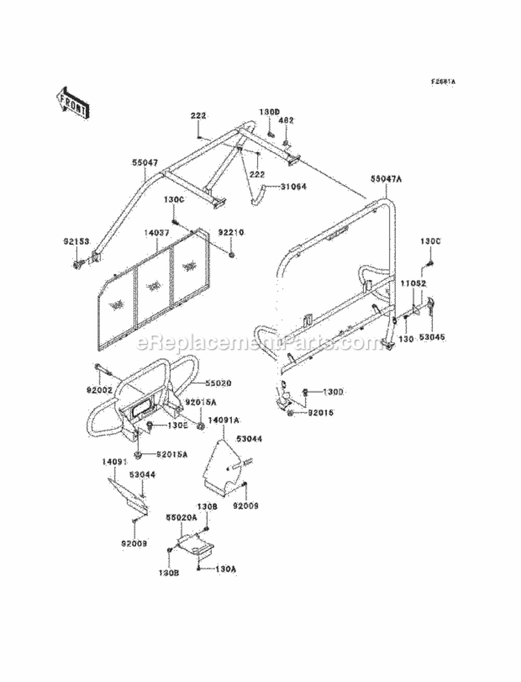 Guards/Cab Frame Diagram and Parts List for KAF620-G4  Kawasaki 