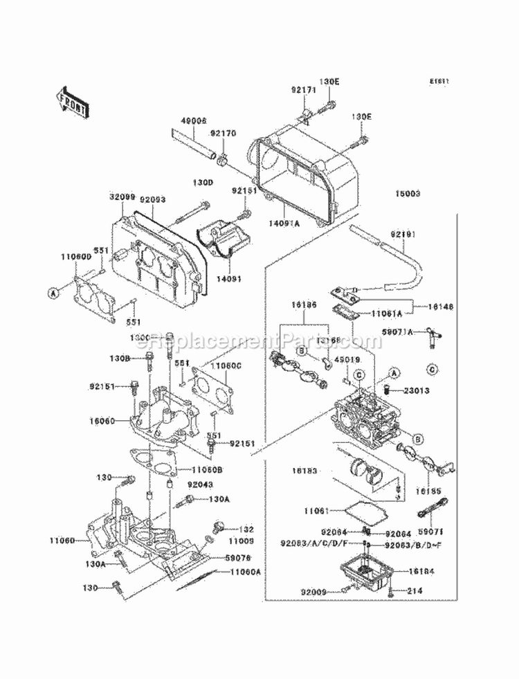 Carburetor Diagram and Parts List for KAF620-G1  Kawasaki 
