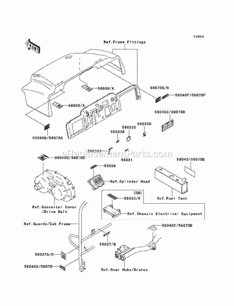 Labels Diagram and Parts List for KAF620-G1  Kawasaki 