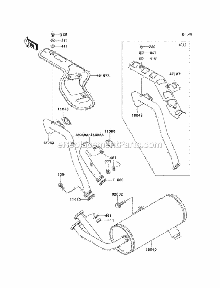 Mufflers Diagram and Parts List for KAF620-G4  Kawasaki 