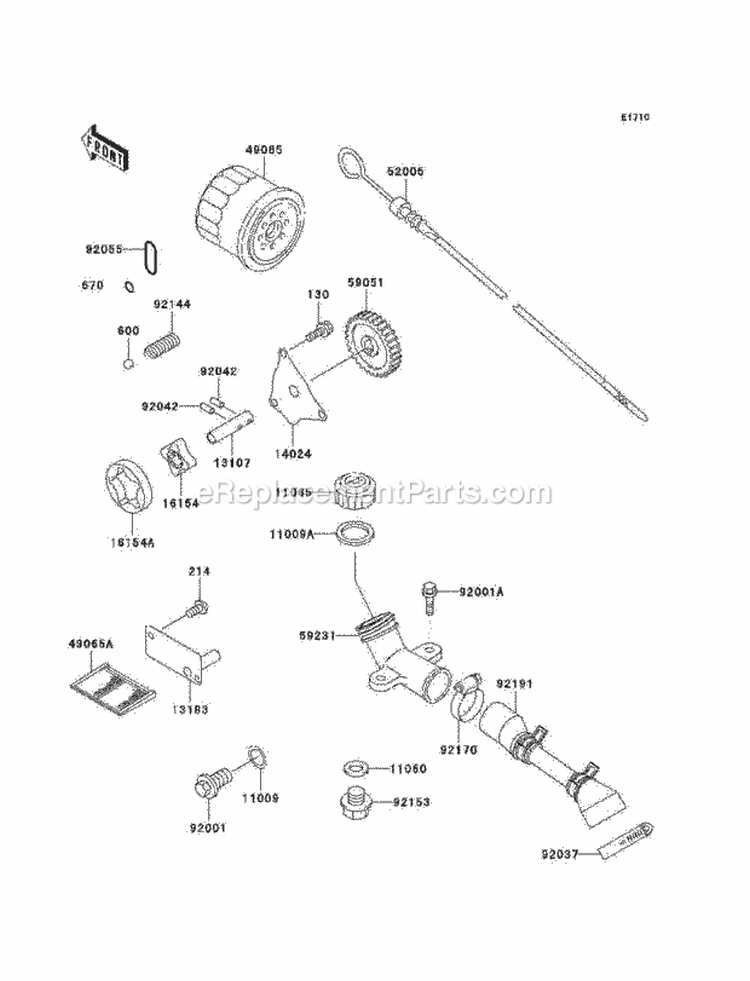 Oil Pump/Oil Filter Diagram and Parts List for KAF620-G1  Kawasaki 
