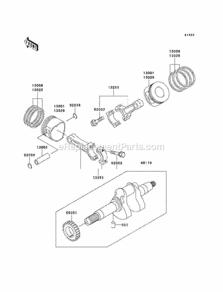 Crankshaft/Pistons Diagram and Parts List for KAF620-G1  Kawasaki 