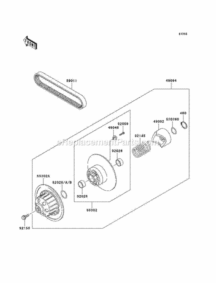 Driven Converter Diagram and Parts List for KAF620-F1  Kawasaki 
