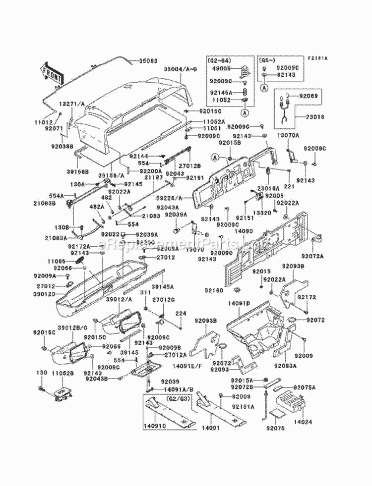 Frame Fittings Diagram and Parts List for KAF620-G5  Kawasaki 