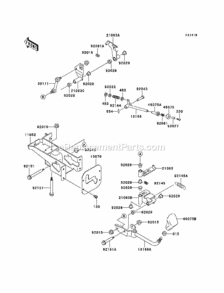 Frame Fittings Lever Diagram and Parts List for KAF620-G1  Kawasaki 