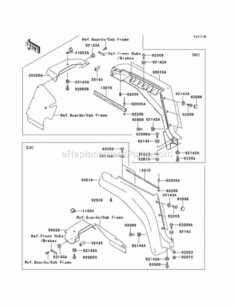 Front Fenders Diagram and Parts List for KAF620-G4  Kawasaki 