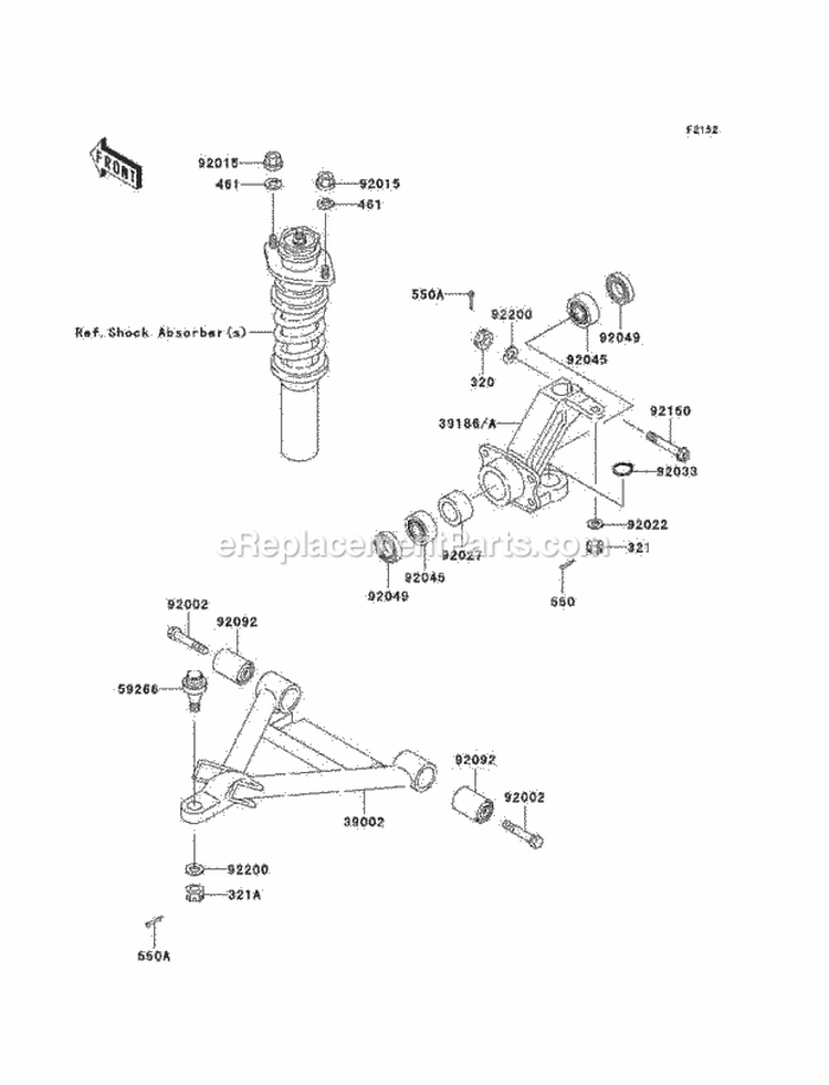 Front Suspension Diagram and Parts List for KAF620-F1  Kawasaki 