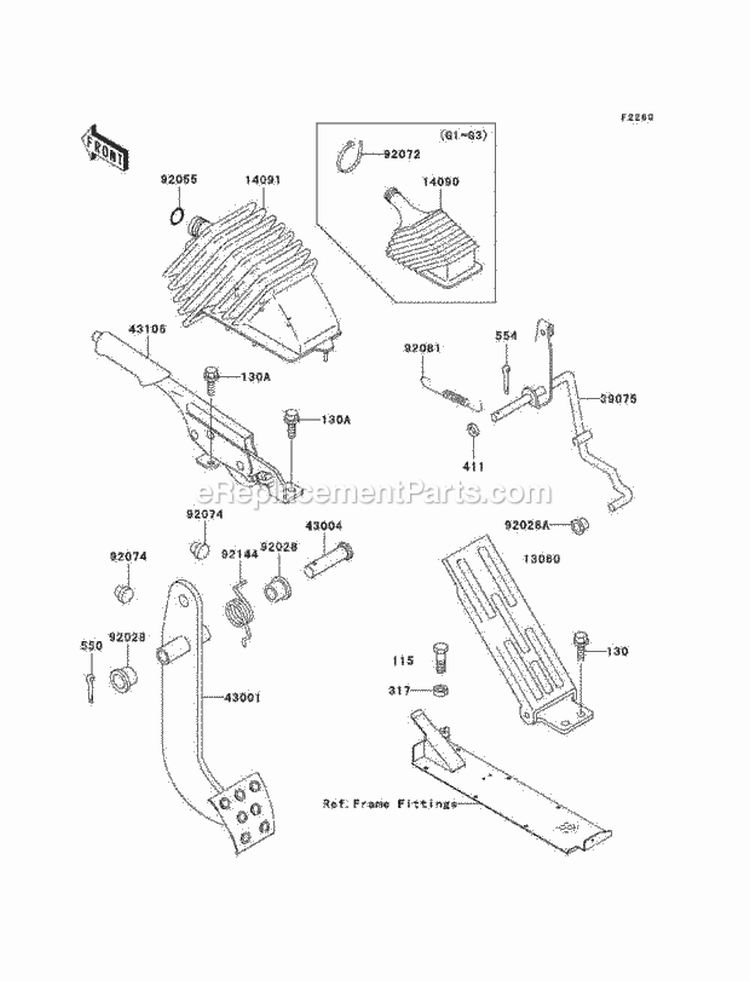 Brake Pedal/Throttle Lever Diagram and Parts List for KAF620-G4  Kawasaki 