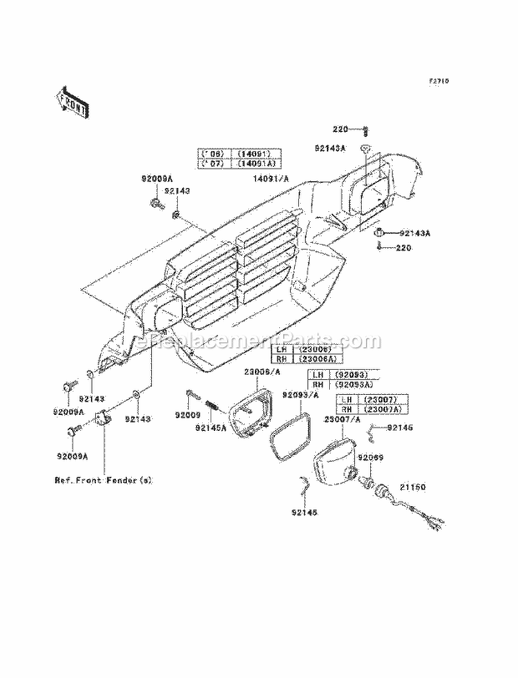 Headlights Diagram and Parts List for KAF620-G7F 2007 Kawasaki 