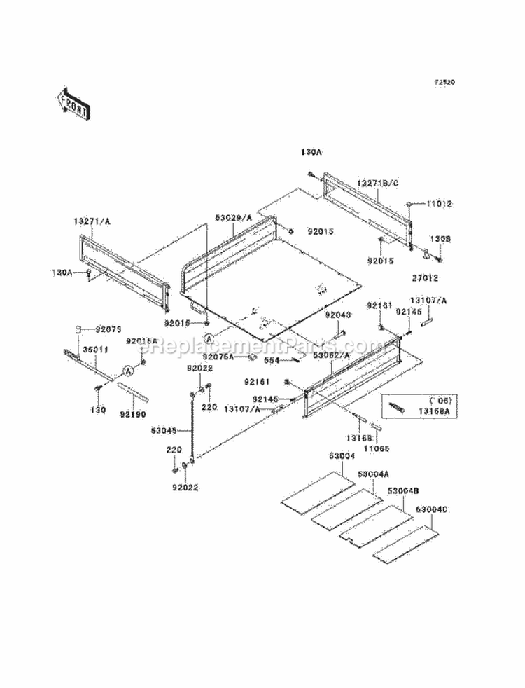 Carriers Diagram and Parts List for KAF620-G7F 2007 Kawasaki 