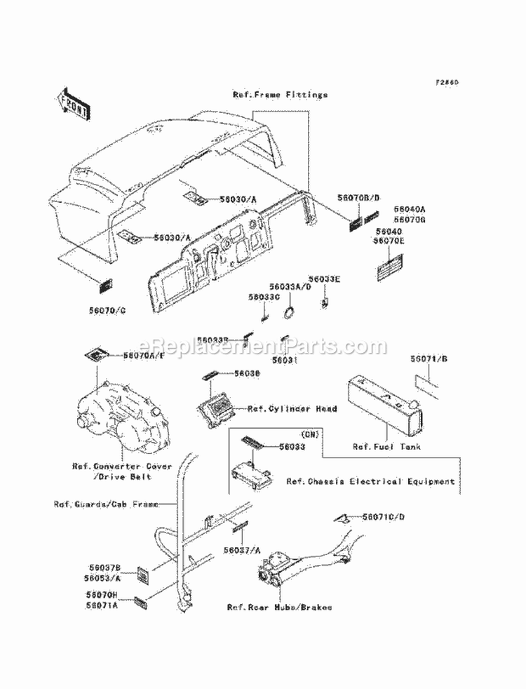 Labels Diagram and Parts List for KAF620-G8F 2008 Kawasaki 