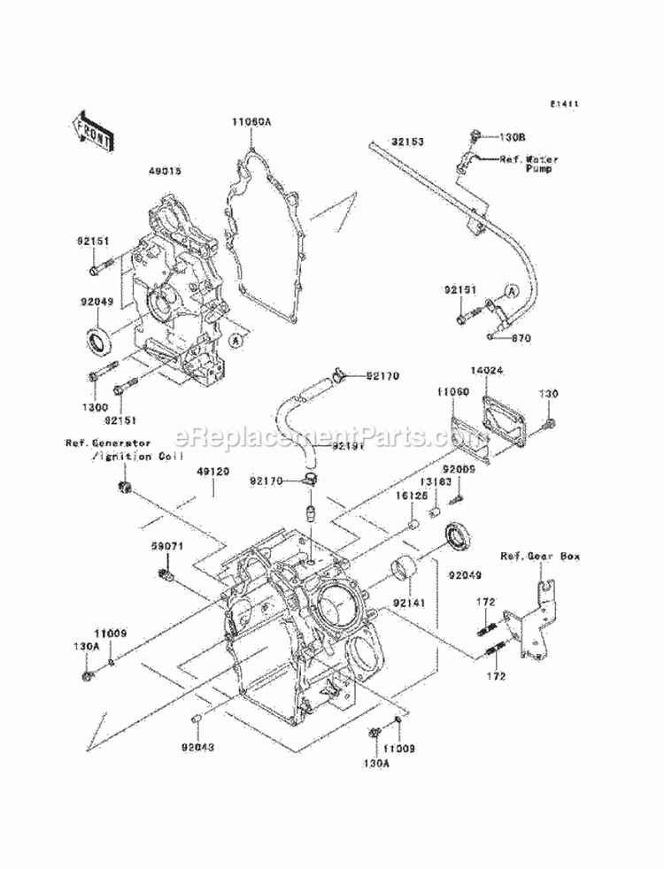 Crankcase Diagram and Parts List for KAF620-F1  Kawasaki 