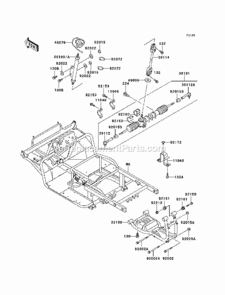 Frame Diagram and Parts List for KAF620-G8F 2008 Kawasaki 