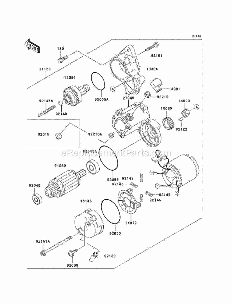 Starter Motor Diagram and Parts List for KAF620-F1  Kawasaki 