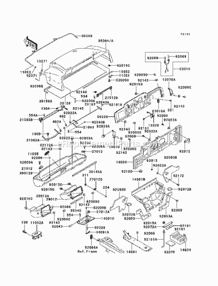 Frame Fittings Diagram and Parts List for KAF620-G7F 2007 Kawasaki 