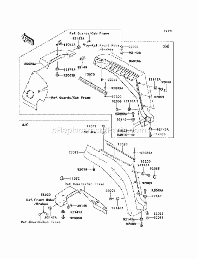 Front Fenders Diagram and Parts List for KAF620-G6F 2006 Kawasaki 