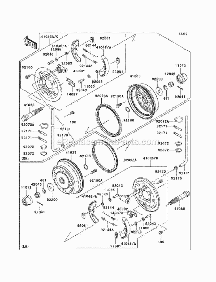 Front Hubs/Brakes Diagram and Parts List for KAF620-G7F 2007 Kawasaki 