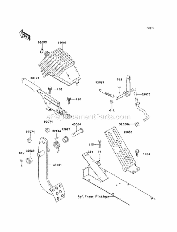 Brake Pedal/Throttle Lever Diagram and Parts List for KAF620-G6F 2006 Kawasaki 